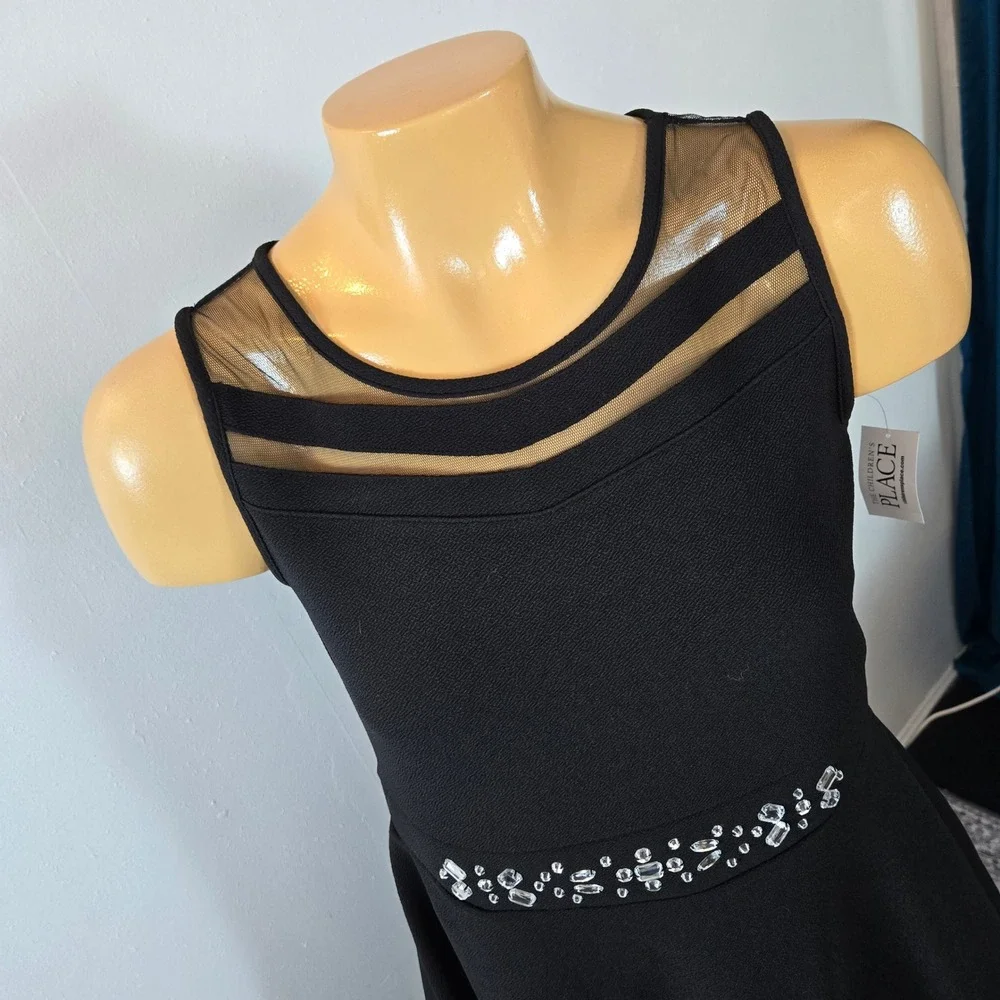 The Children's Place Kids Dress XXL 16 Black New Rhinestone Mesh Fit Flare Party